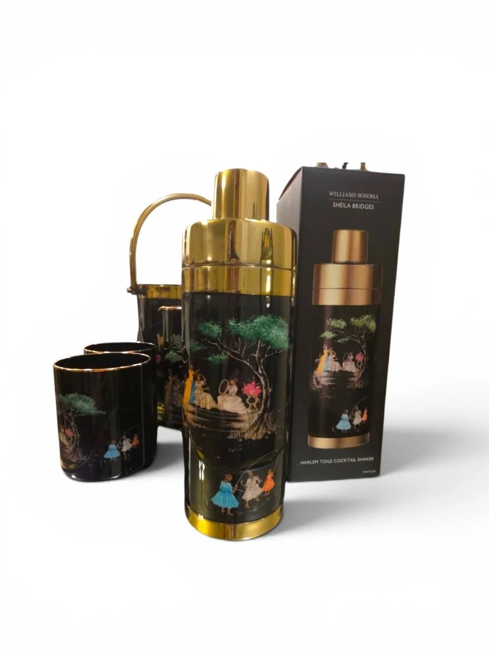 Williams Sonoma x Sheila Bridges Harlem Toile Complete Barware Collection | NEW